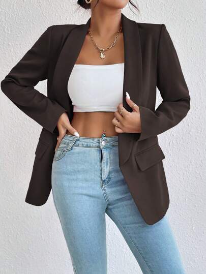 Rafferiza Solid Color Elegant Work Commute Long Sleeve Blazer Jacket Fall Cloth For Women