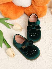 时尚女童天鹅绒平底幼儿步行鞋，秋冬款 - 綠色 - 查看 5