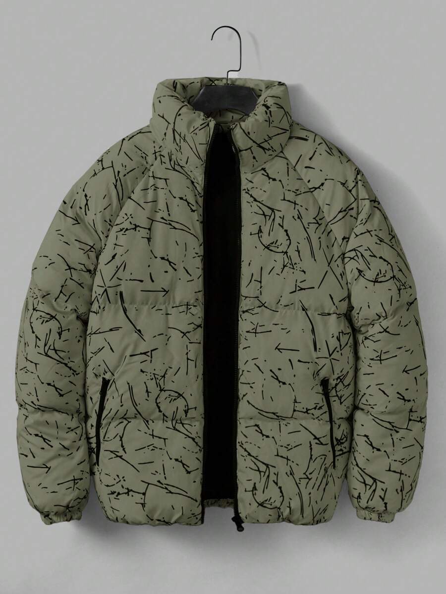 EURMUSE Manteau matelassé en coton à zip et motif tout-sur-tout avec poche, pour l'hiver - Vert - Voir 1