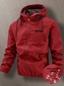 Manfinity Homme Men's Hooded Zip-Up Letter Graphic Sportswear Jacket, Autumn/Winter Outdoor Windbreaker - Red - View 3