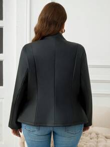 SHEIN LUNE Plus Size Women's Spring Autumn Suede Jacket With Metal Buttons, New Years Winter Holiday - Black - View 2