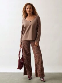 SHEIN Unity Blusa casual de cuello redondo de manga larga de unicolor para mujer, otoño