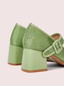 CUCCOO DOLLMOD Square Toe Green Sweet Square Heel High Heels For Women
