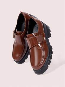 CUCCOO DOLLMOD Women's Outdoor Round Toe Platform Thick Bottom Smooth PU Black Casual & Party Hook And Loop Flats For Christmas And New Year Holiday Vibe Fall And Winter - Brown - View 5