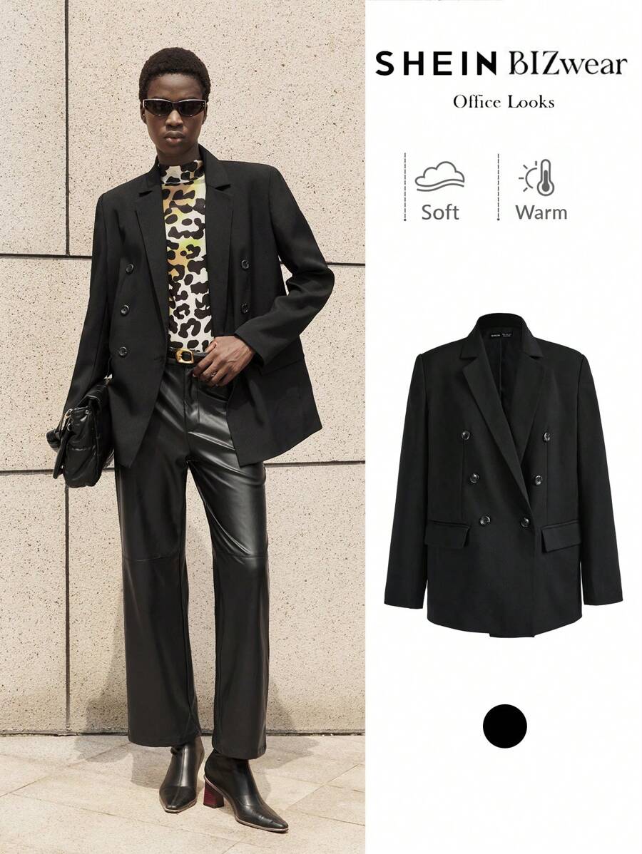 BizChic Christmas Elegant Women's Black Office/Business Jacket Blazers