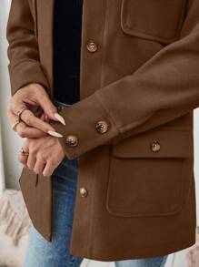 EMERY ROSE 女士休闲纯色拼布口袋单排扣夹克，秋冬