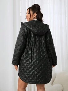 SHEIN EZwear Chaqueta acolchada negra gruesa para invierno de talla grande para mujeres