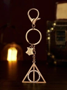 HARRY POTTER X SHEIN 死亡圣器水钻几何图案钥匙扣包挂饰，礼物，返校季 - 金色 - 查看 2