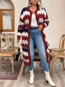 SHEIN LUNE Plus Size Front Button Long Sleeve Striped Casual Top, Daily Wear - Multicolor - View 4