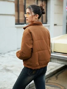 Teen Girl Reversible Stand Collar Thermal Lined Padded Coat, Winter - Maroon - View 2