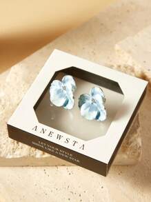 SHEIN 18K 镀金 - 空灵油画粉色花卉耳环 - 藍色 - 查看 4