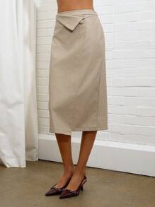 COSMINA Women's Solid Color Front Button Minimalist A-Line Skirt, Casual Everyday - Apricot - View 1
