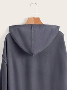 SHEIN 少女爱心印花宽松抽绳卫衣，长袖，秋冬季 - 深灰色 - 查看 3