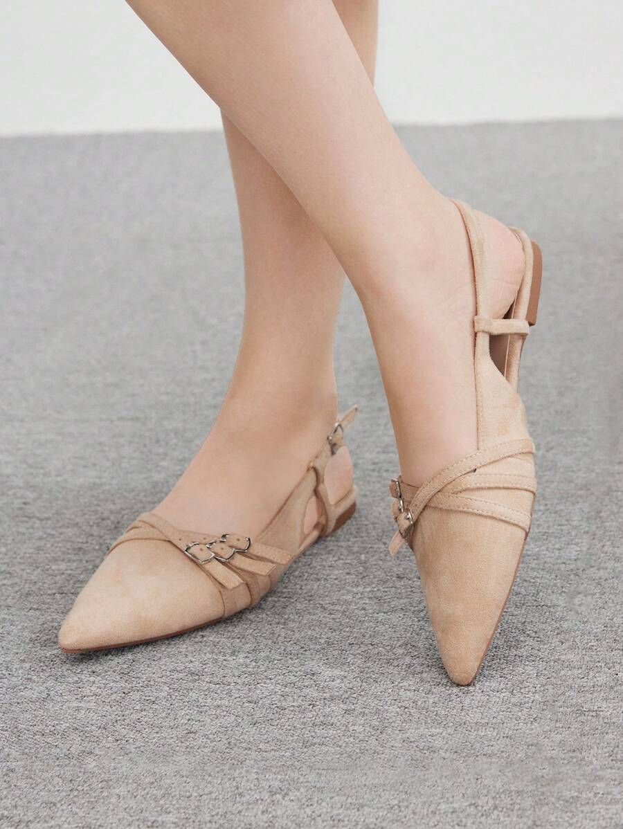 CUCCOO BIZCHIC Giày bệt mũi nhọn quai chéo màu mơ, thích hợp đi làm, hẹn hò, đi chơi - Màu be - Xem 1