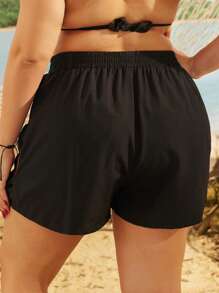 Swim SPRTY Plus Size Women's Black Hollow Bowknot Decor Beach Shorts Black Shorts Women Summer