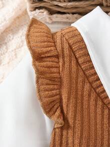 SHEIN Bộ đồ xuân/thu cho bé gái, áo hai mảnh màu sắc tương phản bão hòa cao và chân váy xếp ly, thích hợp cho hoạt động ngoài trời và tiệc tùng - Nhiều màu - Xem 3