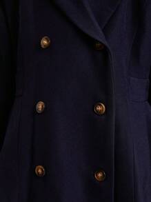 PrepCrw Young Girls' Collegiate Style Black Christmas Weave Fitted Collar Double Breasted Waist A-Line Coat, Autumn/Winter - Blue - View 4