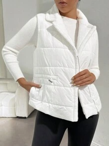 SHEIN Essnce Women's Solid Color Drawstring Waist Sleeveless Casual Padded Coat, Winter