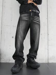 Manfinity EMRG Men's Plus Size Simple Pocket Design Casual Denim Jeans