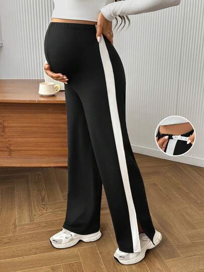 SHEIN Comfortable Casual Color-Blocking Patchwork Split Maternity Leggings
