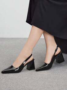 CUCCOO BIZCHIC 女士时尚黑色尖头粗跟高跟鞋，适合通勤、约会、聚会、婚礼、节日新年假期 - 黑色 - 查看 4