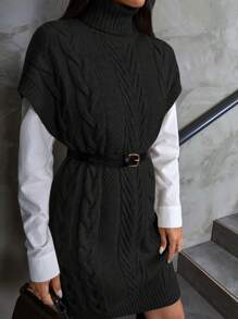 EURMUSE Women's Cable Knit Sweater Vest Dress - Black - View 2