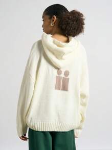 AiiRZ Chunky Ribbed Knit Hooded Pullover Drawstring Sweater Jumper Cozy Winter Fall Casual Weekend Knitwear Comfort Athletic Loungewear - Apricot - View 2