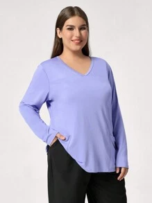 TaskEZ Solid Color V-Neck Long Sleeve Pocket Casual Simple Nurse Uniform Scrub Top, Plus Size - Multicolor - View 4