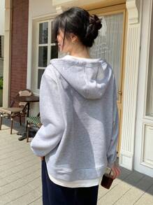 INAWLY Sudadera con capucha casual de mujer con bloques de color y cordón, sudadera de otoño - Gris - Ver 2
