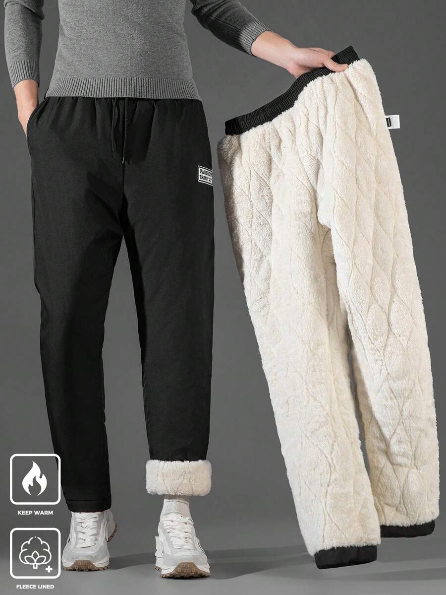 Manfinity Homme Men Joggers Winter Thermal Lined Slant Pockets Sweatpants - Black - View 1