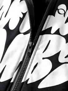 Manfinity Hypemode Męska bluza z kapturem i nadrukiem w minimalistycznym stylu, zapinana z przodu na suwak, do codziennego noszenia