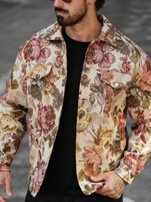 Manfinity LEGND 男士花卉提花长袖单排扣时尚夹克，秋季' - 彩色 - 查看 6