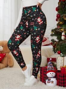 SHEIN EZwear Christmas Santa Claus, Gingerbread Man, Christmas Tree, Christmas Decorations, Christmas Snowman, Snowflake, Christmas Leggings