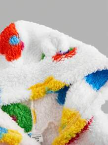 SHEIN Leap Crew Tween Girl 宽松休闲连帽拉链毛绒花卉印花长袖短款夹克 - 白色 - 查看 4