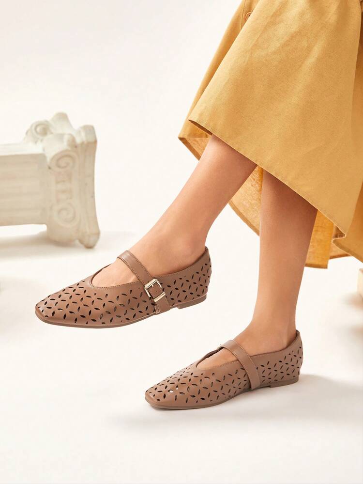 CUCCOO CHICEST Women's Round Toe Comfortable Mary Jane Vintage Simple Laser Pattern Flat Shoes Summer Shoes Summer Break Easter For Christmas Elegant Shoes Wedding Shoes Summer Shoes Bride Shoes