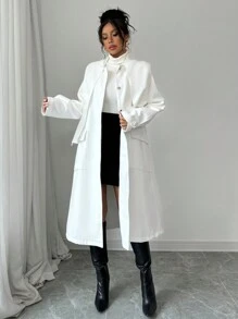 Chiquease Elegant Loose Solid Color Long Sleeve Long Overcoat, Autumn Fall Cloth For Women - White - View 4