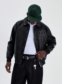 Musero Men PU Embossed Jacket - Black - View 1