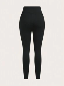 SHEIN EZwear Mallas casuales de cintura alta de unicolor con contraste de malla para mujer