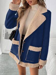 SHEIN Clasi Contrasting Fluffy Insulated Winter Jacket