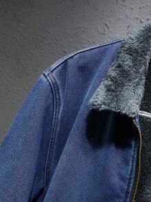 Manfinity Homme Men Deep Blue Washed Denim Padded Casual Loose Baseball Jacket - Light Wash - View 4