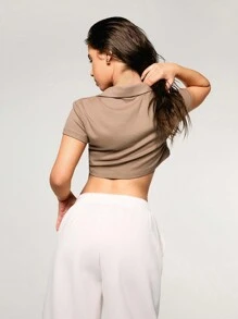 Athîral Women's Casual Solid Color Crop Top Tee