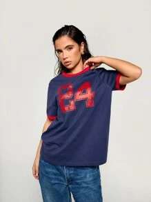 Athîral 女士数字印花圆领短袖休闲 T 恤