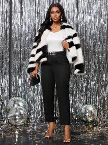 SHEIN Lady Black Suit Pants With Metal Buckle Design, Elegant Commuter Suit Pants For Women Fall Women Pants Pants Fall Pants - Black - View 5