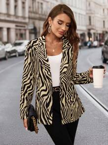 SHEIN Clasi Women Elegant Zebra Print Pattern Long Sleeve Blazer