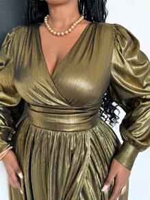 Maweii Đầm Maxi Cổ Chữ V Tay Dài Viền Xẻ Bên Thanh Lịch Cỡ Lớn Cho Nữ, Mùa Xuân Thu Cho Quần Áo Dự Tiệc Năm Mới - Vàng - Xem 8