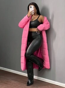 Slaydiva Damen einfarbiger Mantel mit Reißverschluss vorne, Langarm, mit Kapuze und Steppfutter