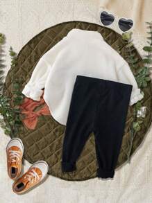 2 件套年轻女孩休闲服装套装，不对称下摆拉链运动衫和舒适裤子，秋冬 - 杏色 - 查看 2