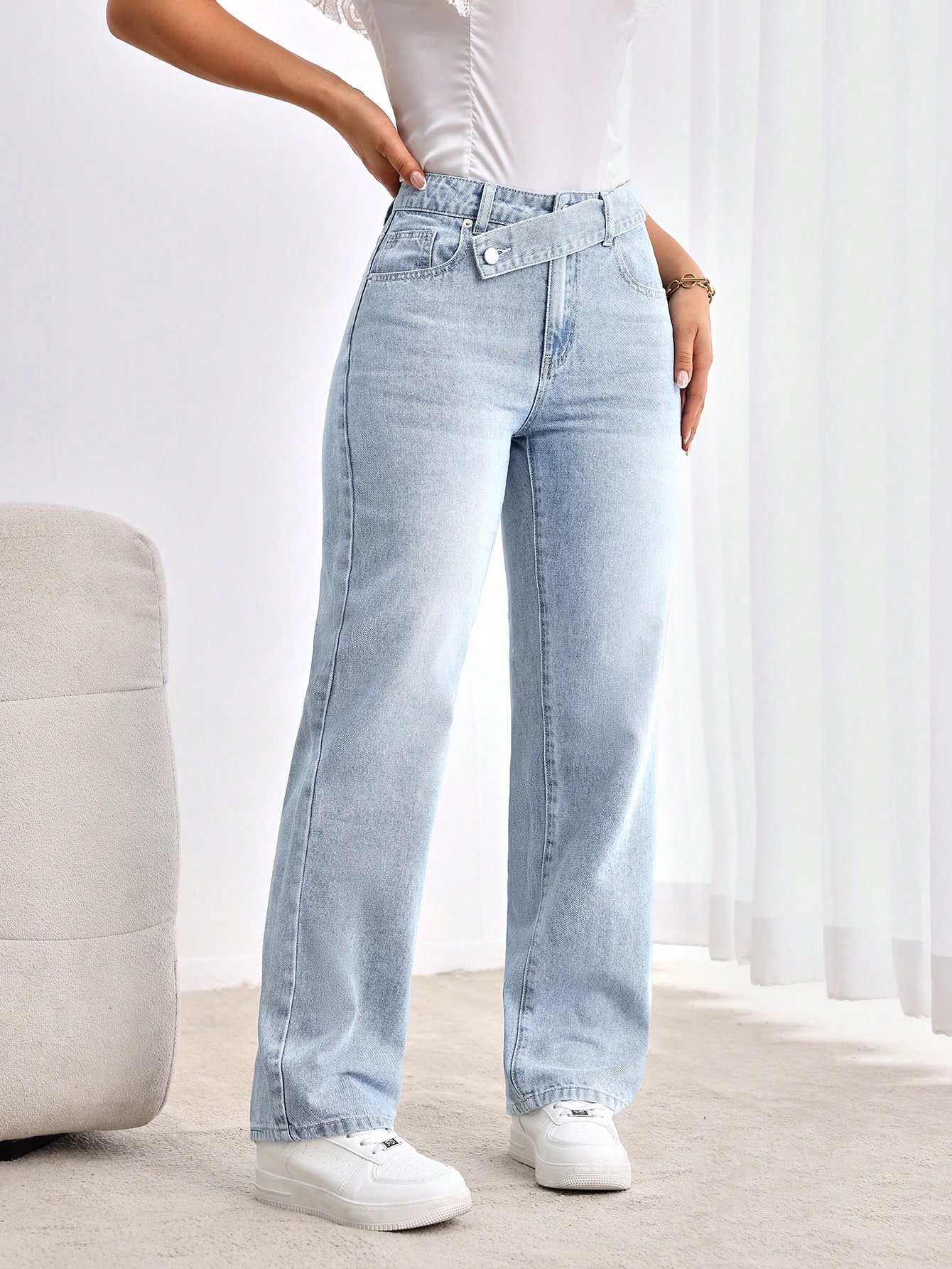 SHEIN Tall جينز عرضي مرتخي الخصر مع نمط متداخل مبا...