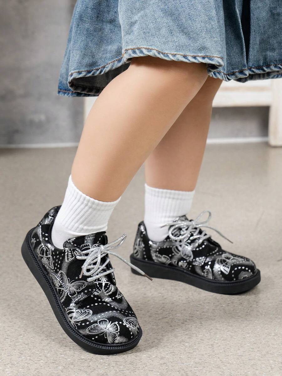 1 Pasang Sepatu Flat Anak Motif Hitam Sederhana - Hitam - View 1