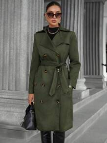 Aveloria Autumn/Winter Suede Fleece Classic Mid-Length Windbreaker Jacket, Versatile & Elegant - Army Green - View 4